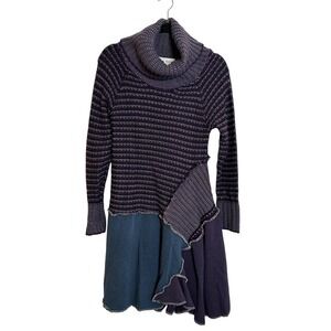 WHIMSY J DESIGNS Upcycled Sweater Dress Size S/M Purple Blue Asymmetrical NEW